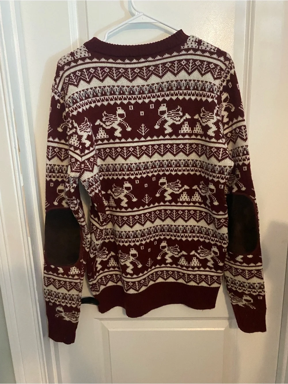 Bellfield Wool Blend Burgundy and Cream Fair Isle Nordic Crewneck Sweater
